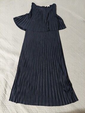 Great Plains Women's Navy Pleated Maxi Dress - Sleeveless Layered Bodice